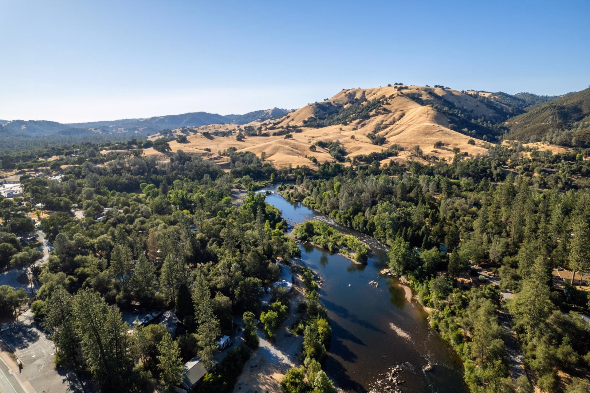 Wooded river valley in the foothills near El Dorado Hills