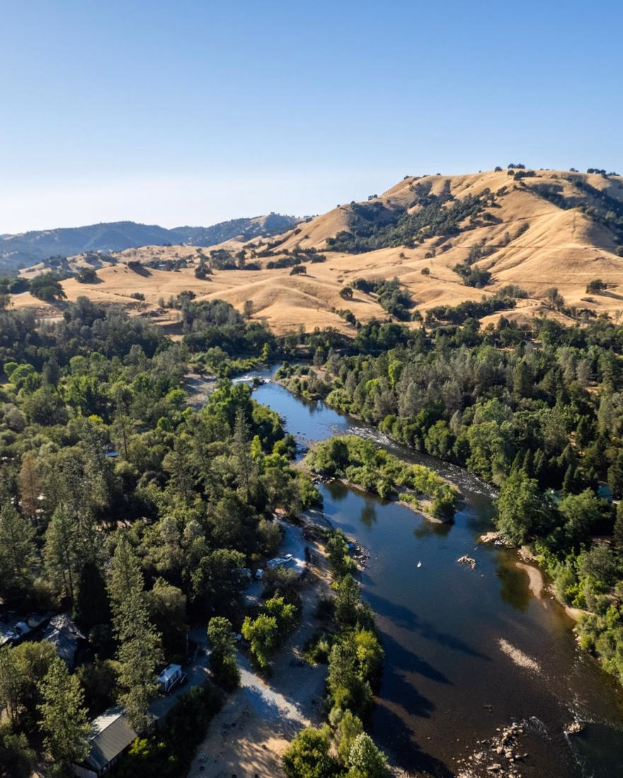 Wooded river valley in the foothills near El Dorado Hills