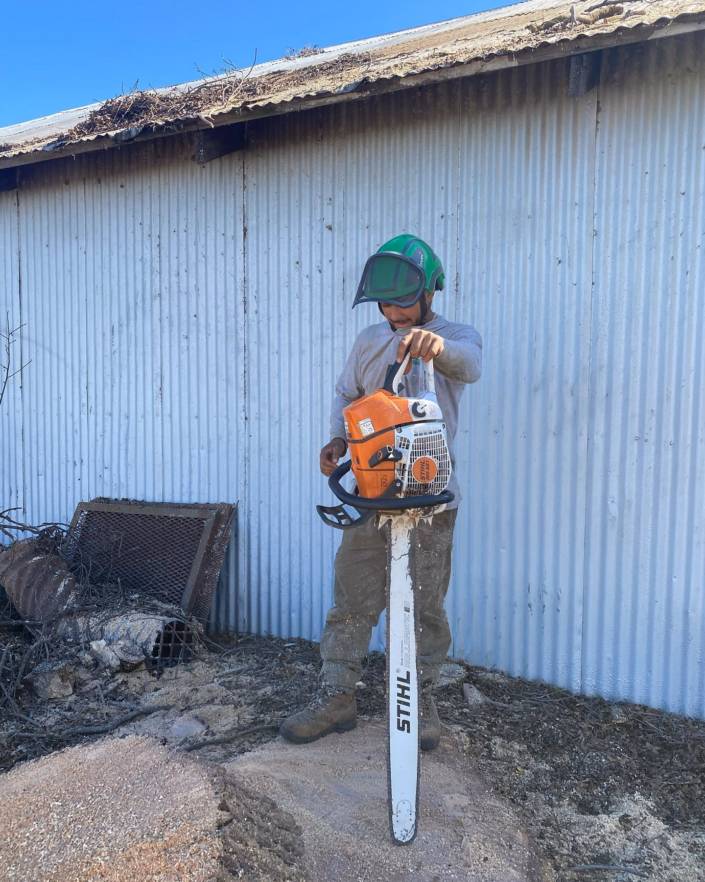 Environmental Tree Service: crew member with a chainsaw